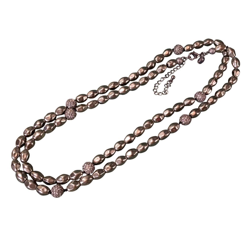 0042 Y2K Lia Sophia Park Avenue Gunmetal Pearl & Crystal Ball Necklace NWT